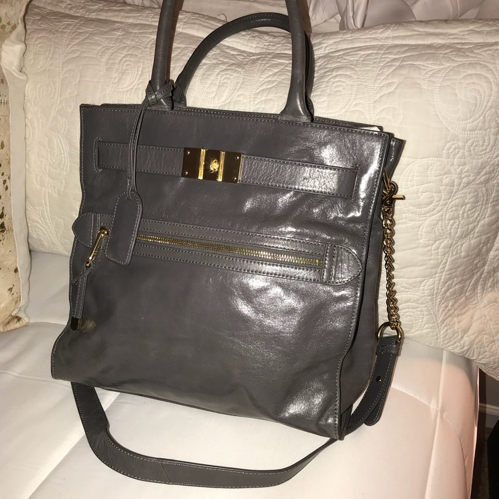 Badgley Mischka gray leather satchel